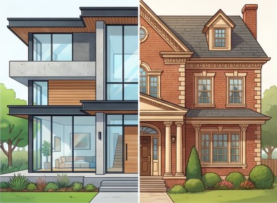 Conceptual modern vs. traditional architecture: which style fits your lifestyle? illustration