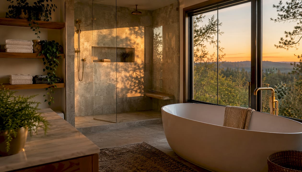Bright modern primary bathroom with natural light