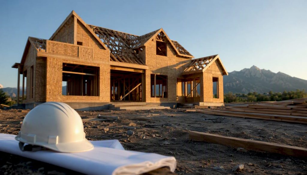 Mid-sized custom home framing in progress
