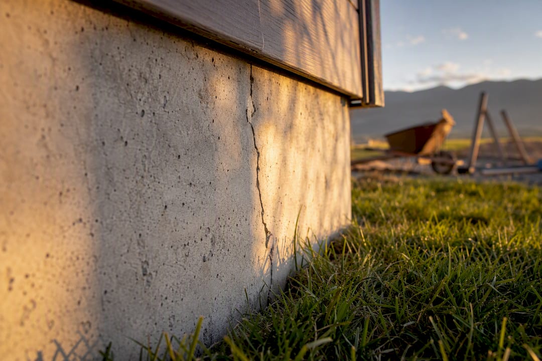Close-up of concrete foundation crack