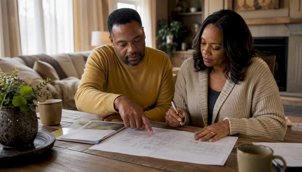 Couple reviewing garage to ADU conversion plans