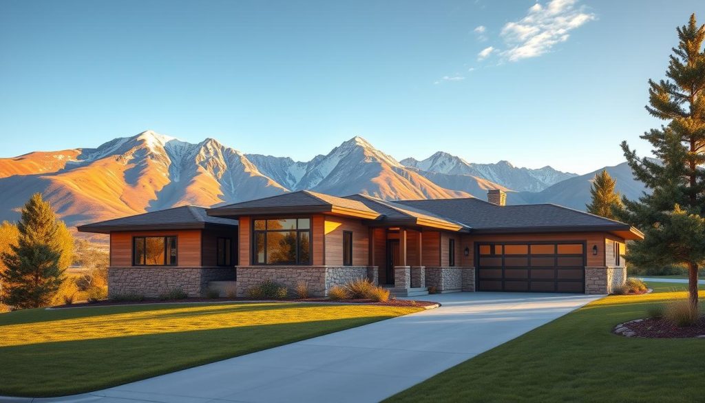 Editorial illustration of a home in a mountain landscape