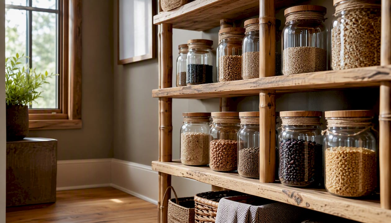 Sustainable materials in pantry shelving and containers
