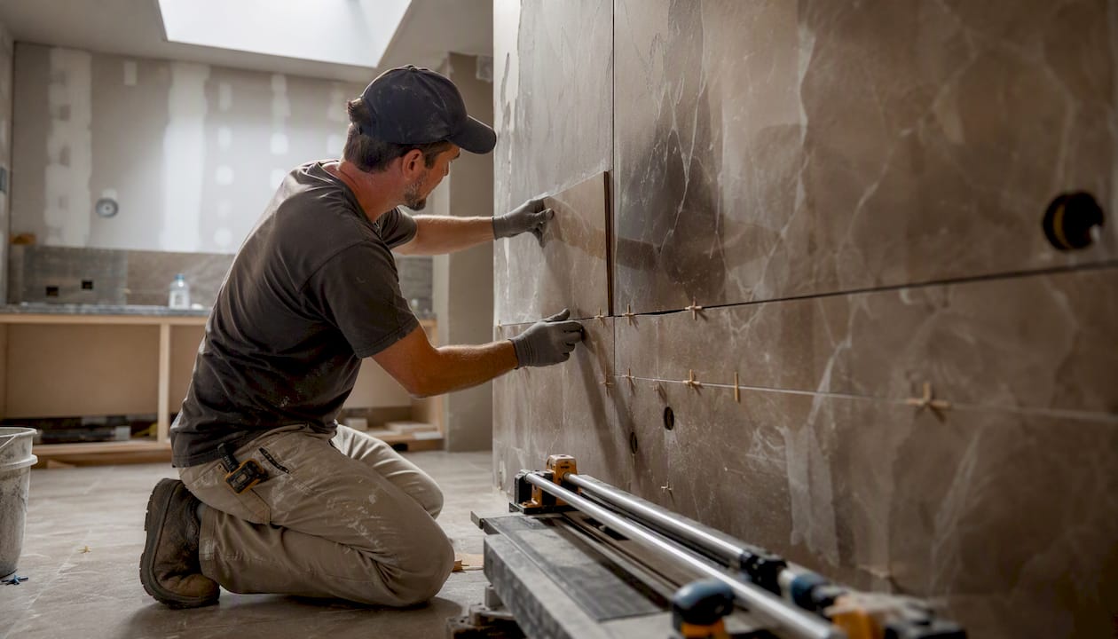 Tile installation in custom home interior