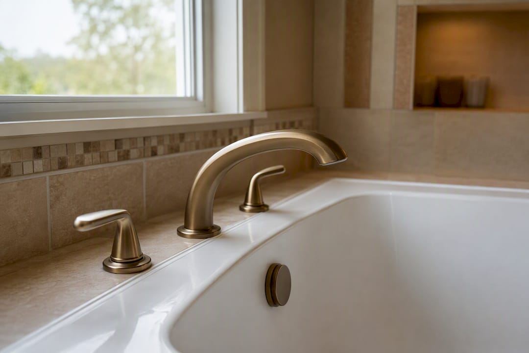 Close-up of refinished bathtub and faucet details
