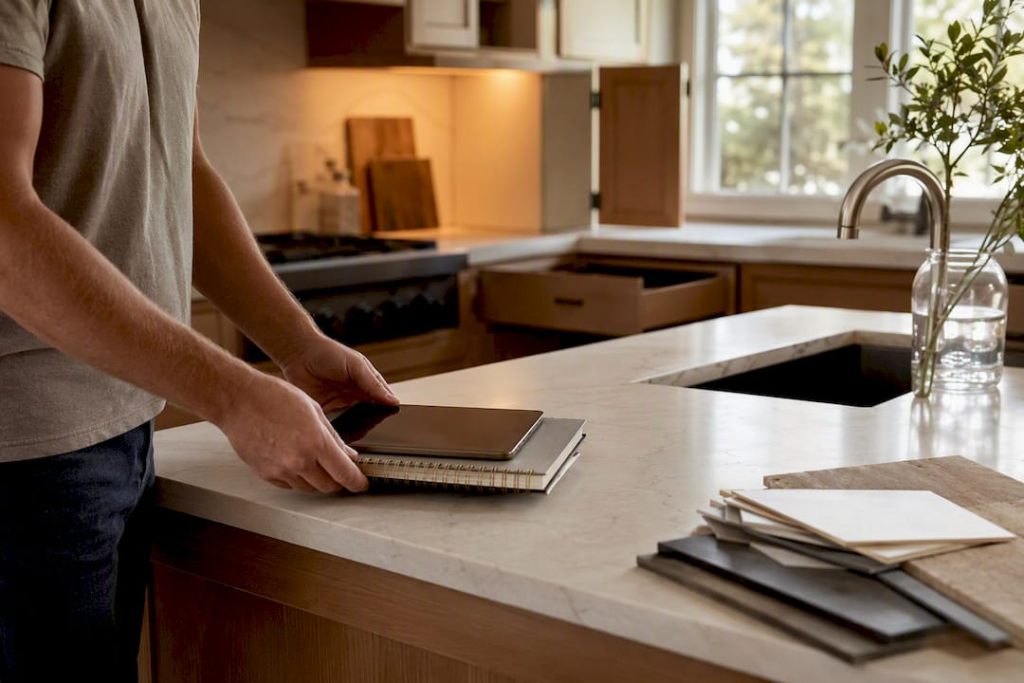 Kitchen remodeling details shown as an editorial illustration
