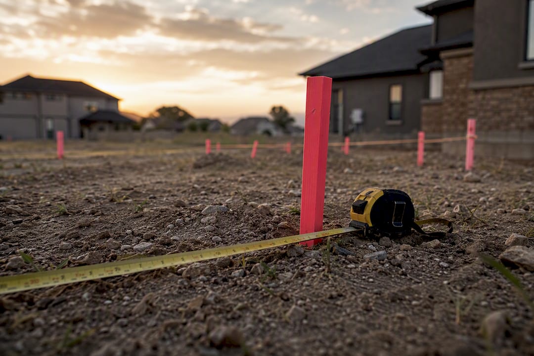 Construction stakes marking site boundaries