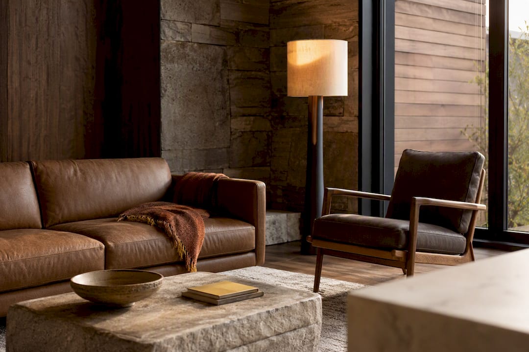 Mountain modern living room with natural materials