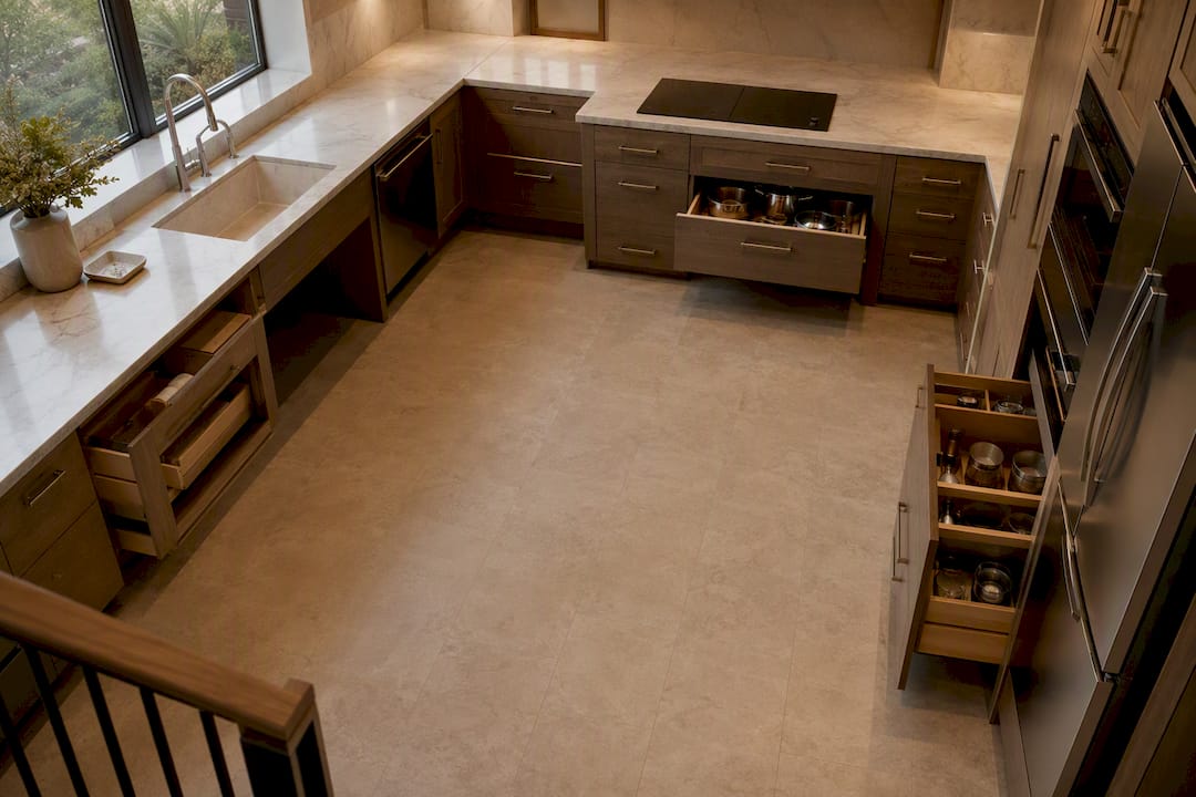 Spacious accessible U-shaped kitchen layout
